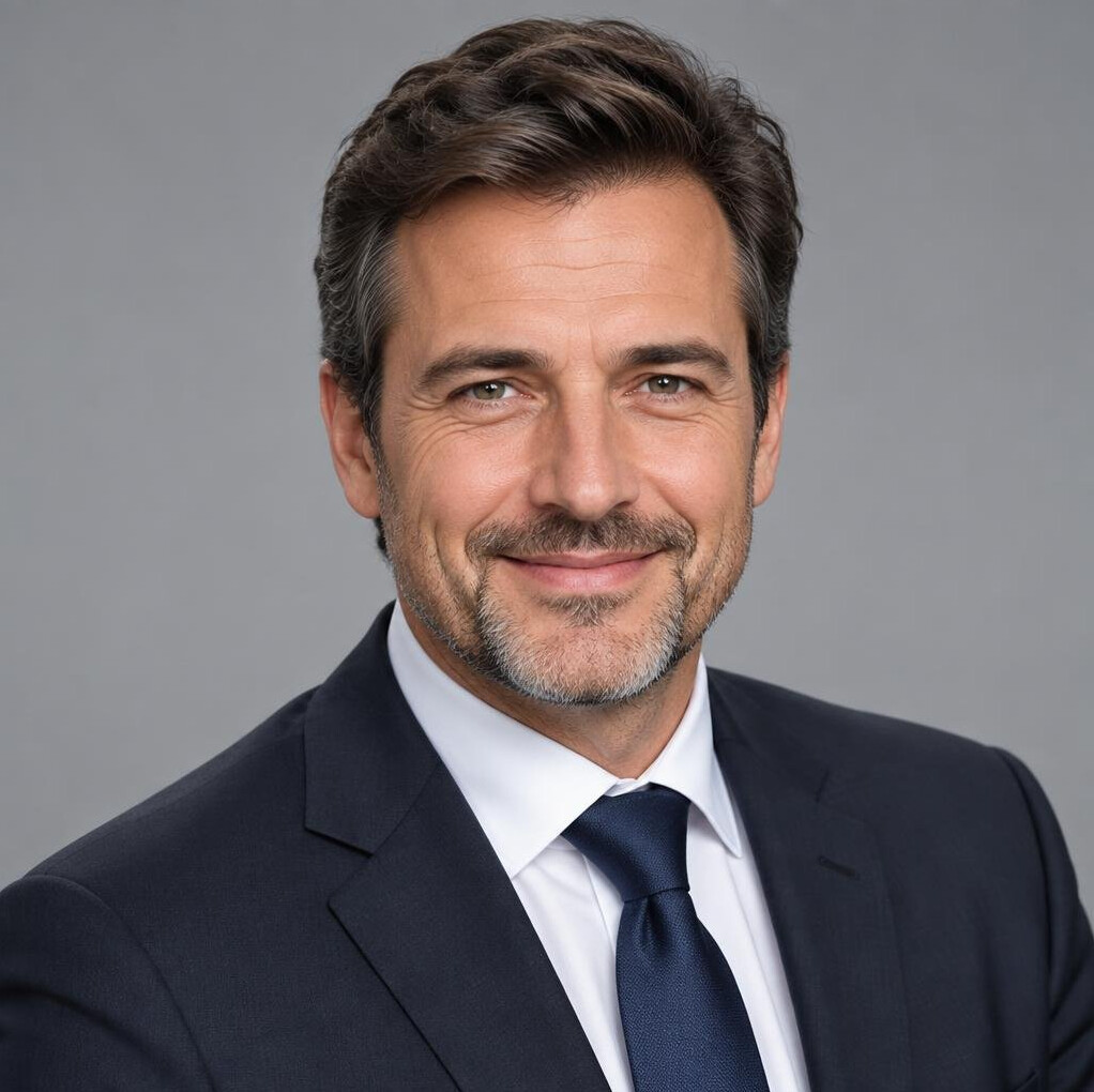 Studio portrait of a smiling businessman in a suit